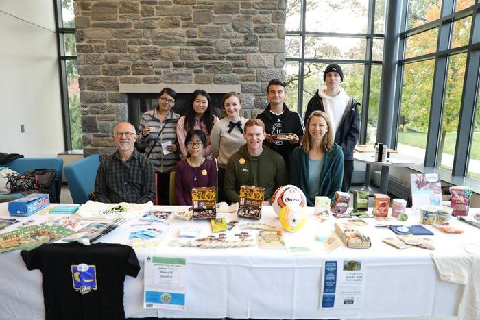 Students and staff participating in a Fair Trade event on campus